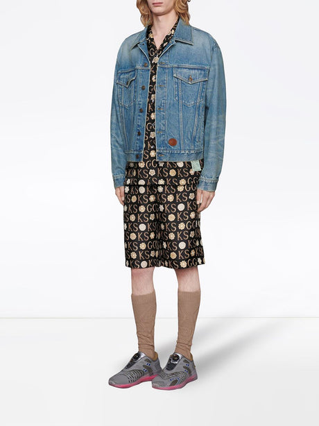 GUCCI Men's Printed Silk Shorts with Elastic Waist Insert