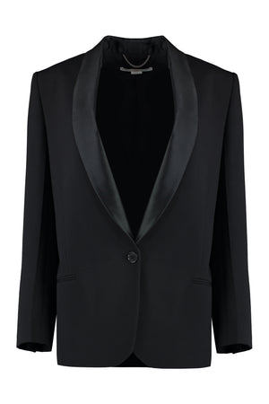 STELLA MCCARTNEY Black Single-Breasted Jacket with Padded Shoulders and Jacquard Lining