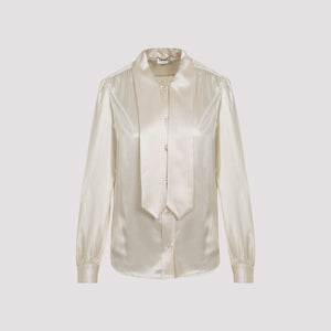 SAINT LAURENT Elegant Pure Silk White Blouse