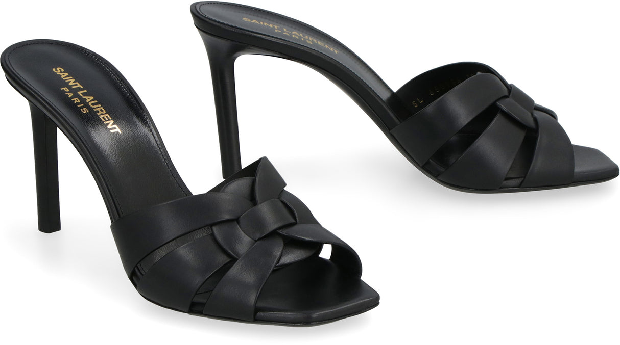 Sandal Da Nữ Mũi Vuông Đen của SAINT LAURENT