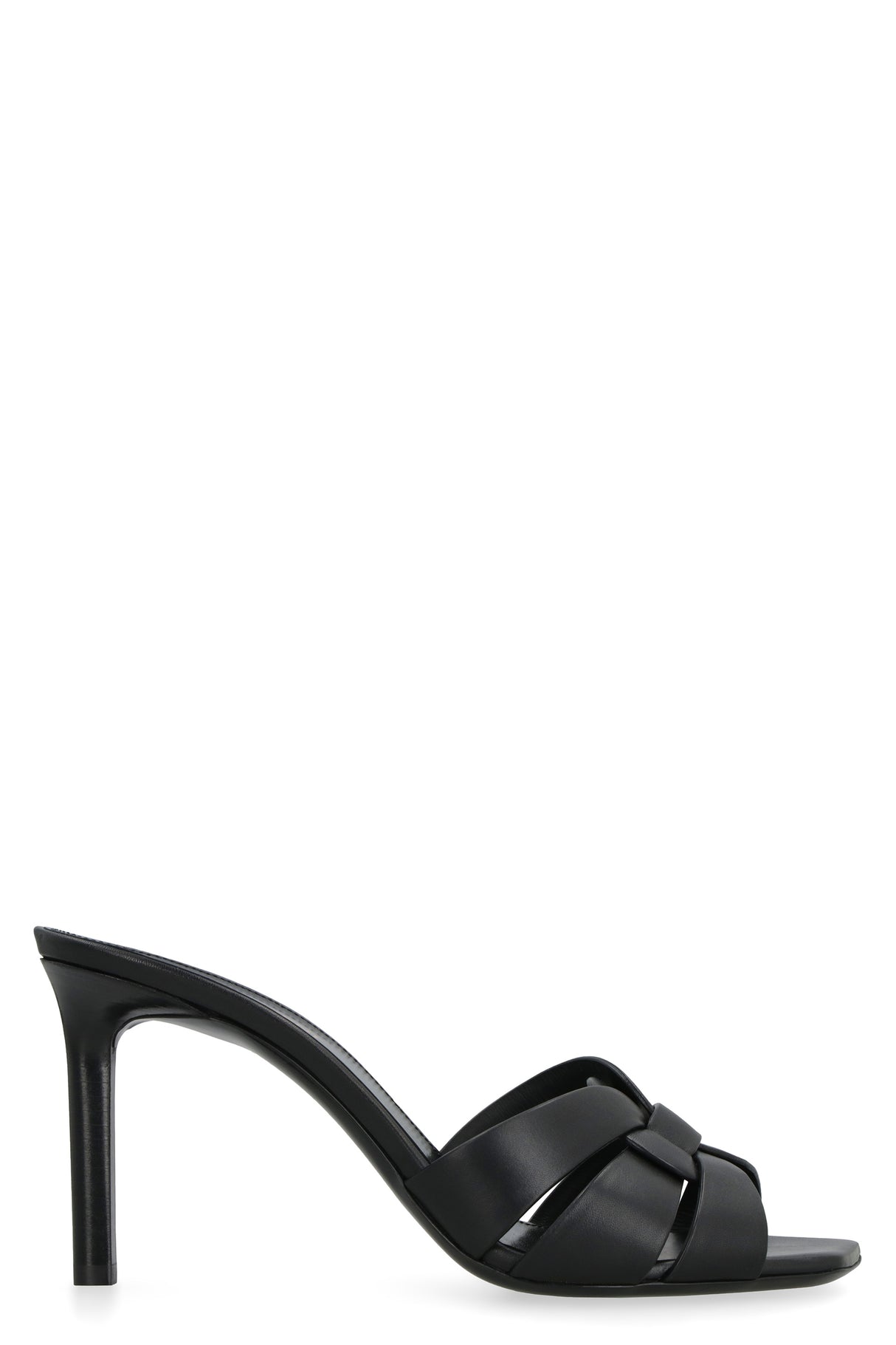 SAINT LAURENT Black Leather Square Toe Sandals for Women