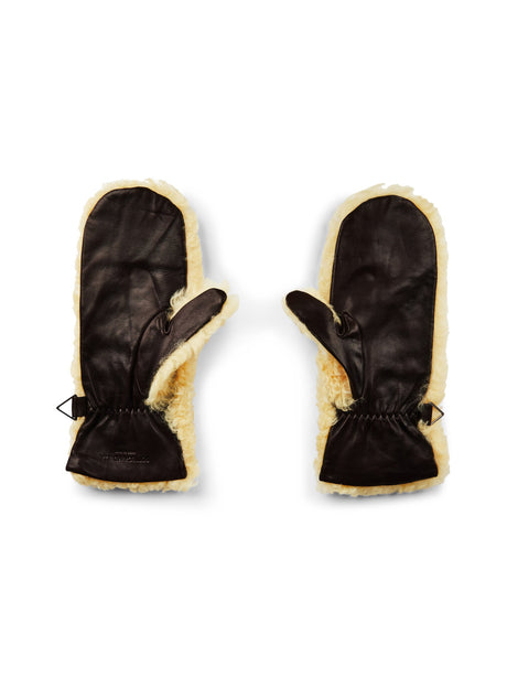 BOTTEGA VENETA Teddy Shearling and Leather Logo Gloves