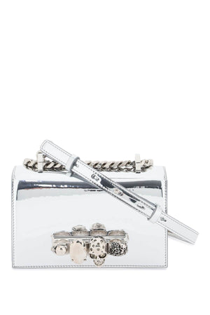 ALEXANDER MCQUEEN Mini Jeweled Satchel with Crystal-Embellished Handle and Convertible Chain Strap - Gray