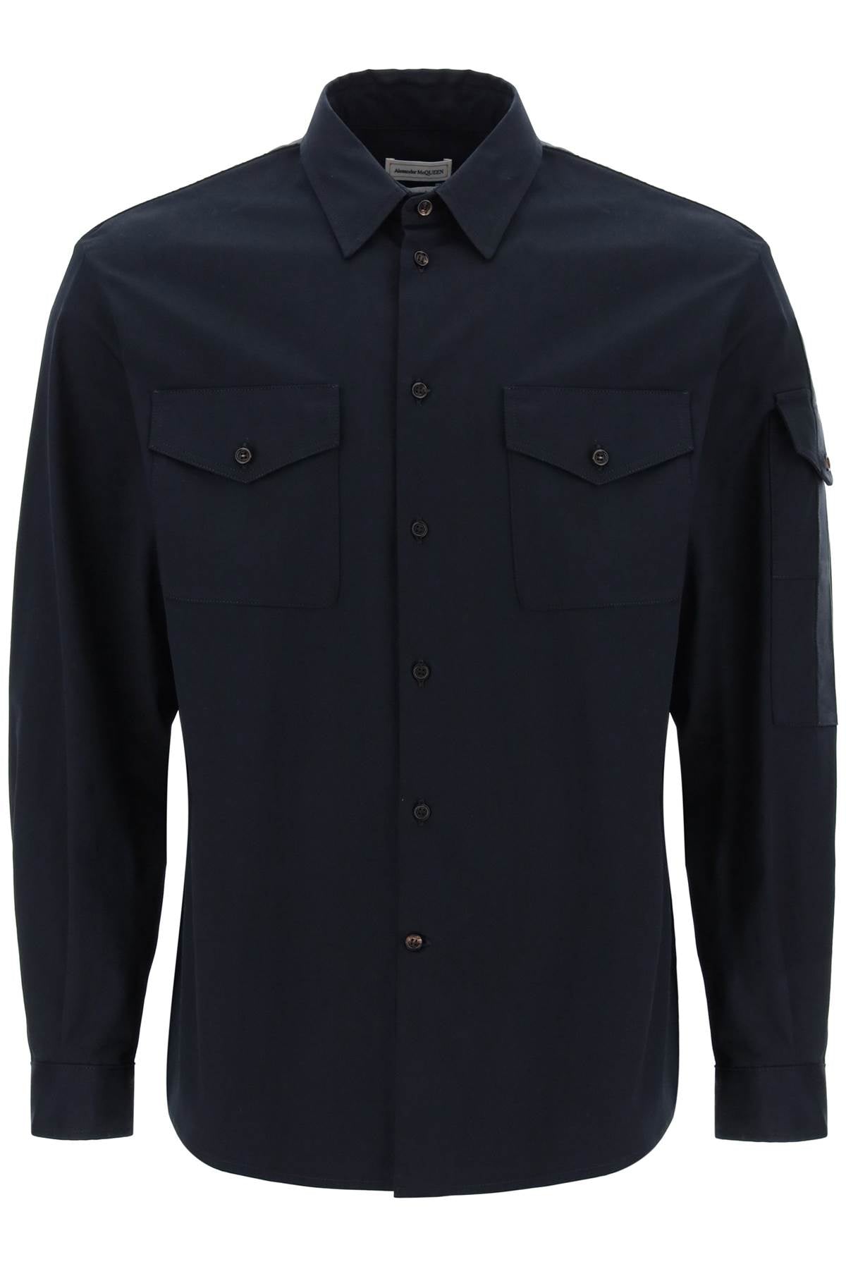 ALEXANDER MCQUEEN Blue Long-Sleeved Shirt with Logo Band on the Sleeve