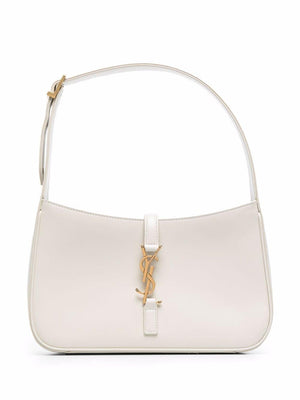 SAINT LAURENT Women's Beige Mini Hobo Handbag with Logo Plaque - Calfskin Shoulder & Crossbody Bag for FW23