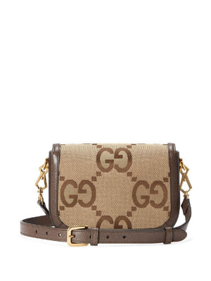 GUCCI Horsebit 1955 Mini Tan Shoulder Bag for Women, Cotton-Polyester Blend