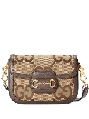 GUCCI Horsebit 1955 Mini Tan Shoulder Bag for Women, Cotton-Polyester Blend