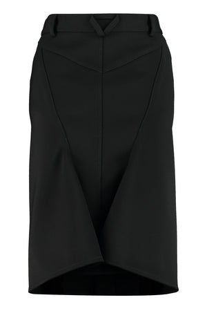 BOTTEGA VENETA Black Stretch Wool Skirt with Button Fastening and Back Ruffle Detail for Women