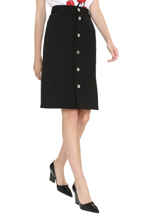 BOTTEGA VENETA Black Stretch Wool Skirt with Button Fastening and Back Ruffle Detail for Women