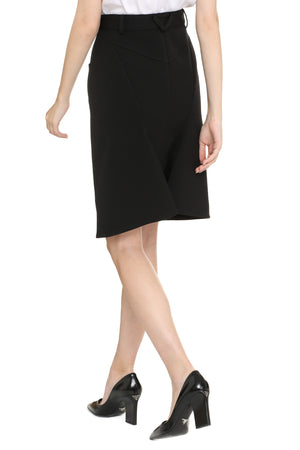 BOTTEGA VENETA Black Stretch Wool Skirt with Button Fastening and Back Ruffle Detail for Women