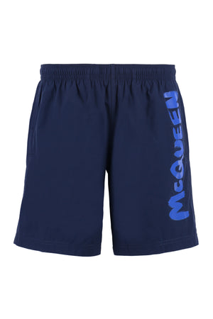 Men's SS23 Navy Blue Graffiti Shorts by Alexander McQueen