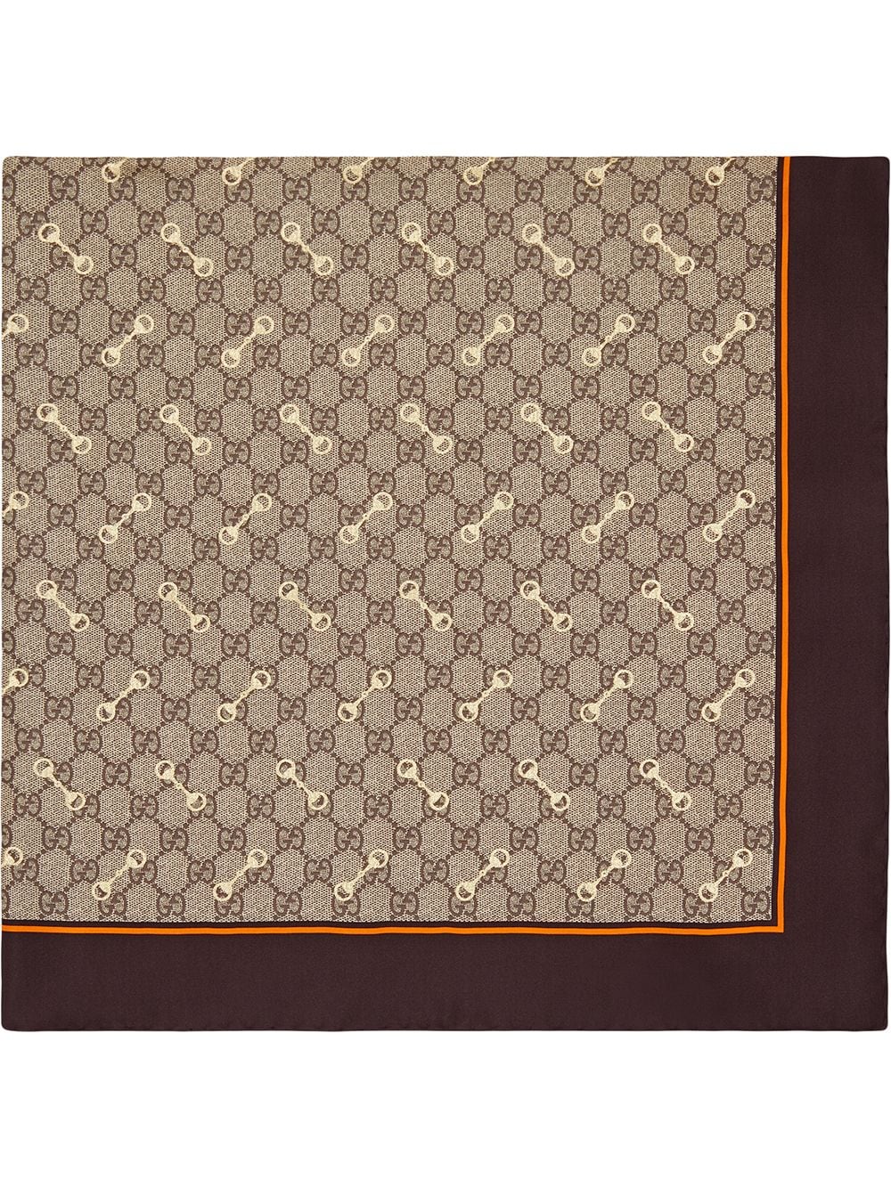 GUCCI Brown Organic Silk GG Horsebit-Print Silk Scarf