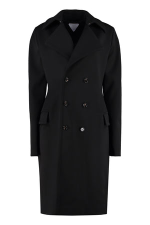 BOTTEGA VENETA Stylish Black Double-Breasted Wool Jacket with Horn Buttons and Back Slit for Women