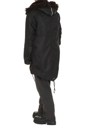 BOTTEGA VENETA Black Nylon Parka Jacket with Removable Lamb Fur Inner Waistcoat for Men