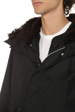 BOTTEGA VENETA Black Nylon Parka Jacket with Removable Lamb Fur Inner Waistcoat for Men