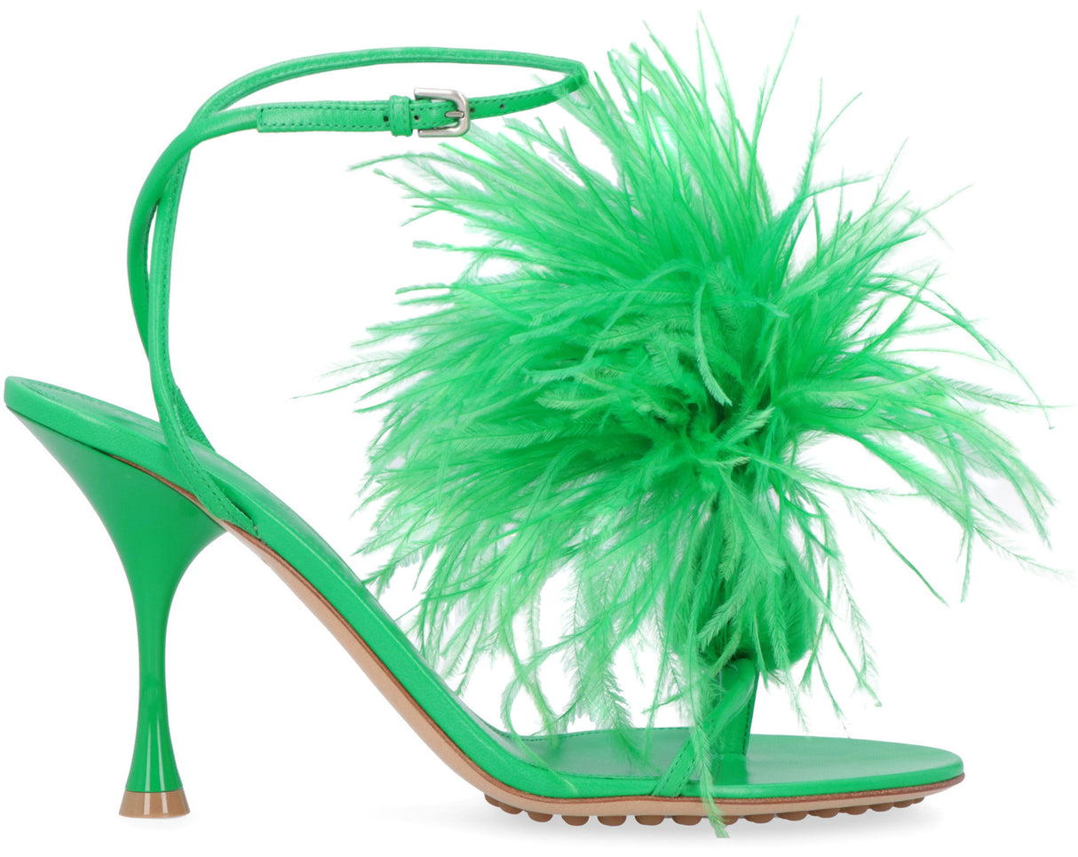 BOTTEGA VENETA Feathered Leather Sandals with Adjustable Ankle Strap