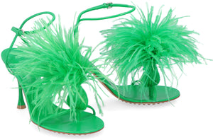 BOTTEGA VENETA Feathered Leather Sandals with Adjustable Ankle Strap