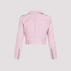 Áo khoác da cổ biker cắt ngắn màu hồng & tím cho phụ nữ - SS24