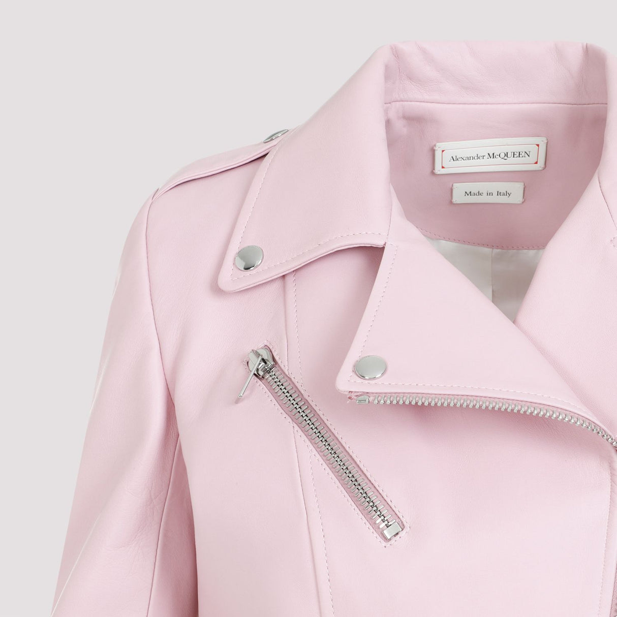 Áo khoác da cổ biker cắt ngắn màu hồng & tím cho phụ nữ - SS24