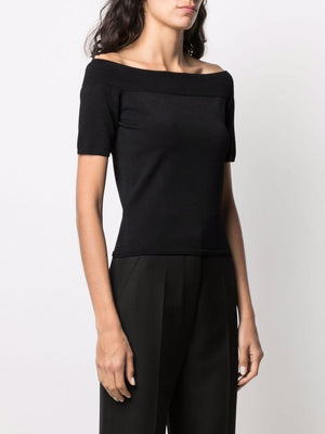 ALEXANDER MCQUEEN Boat-Neck Top for Women in Black - Slim Fit, Ribbed Collar, Hem and Cuffs