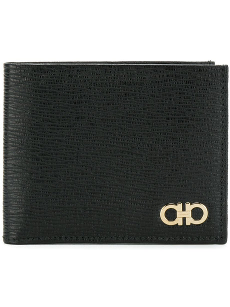 FERRAGAMO Faux Leather Men's Bi-Fold Wallet - Black