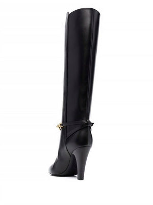 SAINT LAURENT Women's Black Leather Mid-Calf Boots for Fall and Winter 2024