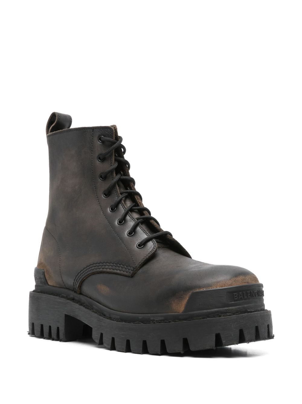 BALENCIAGA Leather Lace-Up Boots with Worn-Out Effect