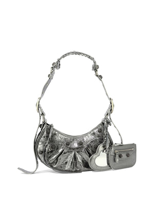 BALENCIAGA Silver Metallic Leather Shoulder Handbag for Women