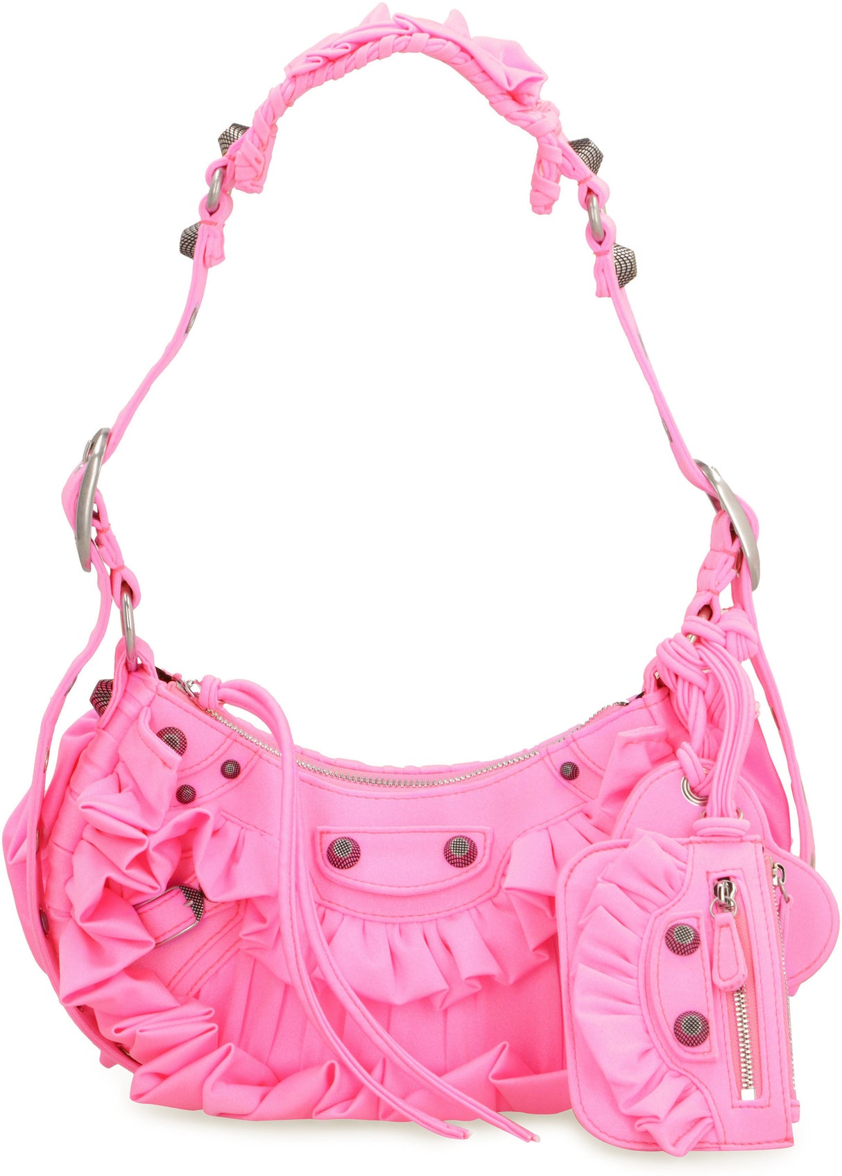 BALENCIAGA Ruffled Satin Crossbody Handbag for Women, Pink Color, SS23