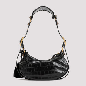 BALENCIAGA Versatile and Chic: Black Croco-Print Crossbody Handbag for Women