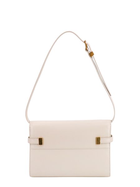 SAINT LAURENT Small Cream Manhattan Leather Shoulder Bag with Gold Hardware