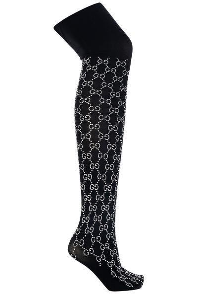 GUCCI Black High Waisted Tights with Double G Logo for Women