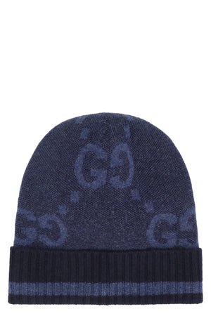 GUCCI Navy Men's Knit Beanie with GG Jacquard Motif for SS24