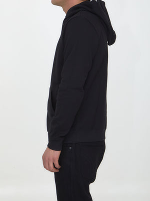 Men's Black Cotton Hoodie with Saint Laurent Logo and Kangaroo Pocket