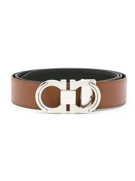 FERRAGAMO Stylish Reversible Belt for Men in Brown Calf Leather