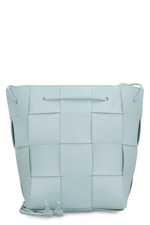 BOTTEGA VENETA Blue Leather Bucket Handbag with Unique Intreccio Motif for Women