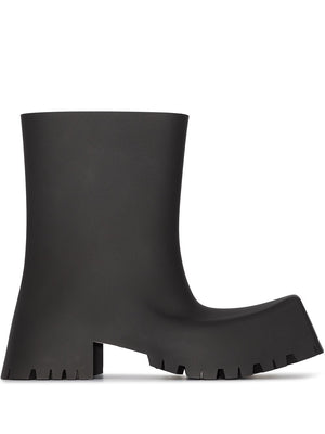 BALENCIAGA Men's Black Trooper Block-Heel Rubber Boots for Fall/Winter 2024