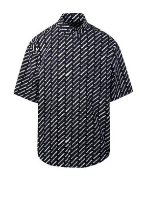 BALENCIAGA Black Logo Print Cotton Button-Down Shirt for Men