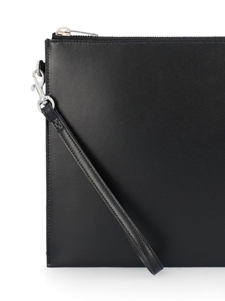 SAINT LAURENT Men's Black Leather Monogram Zipped Clutch for FW23