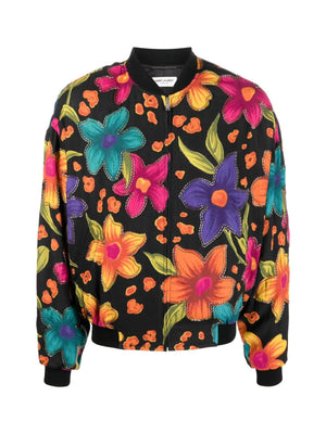 SAINT LAURENT Teddy Fleurs Crepe Jacket – Colorful Zip-Up Outerwear for Men