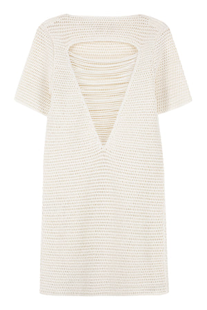 BOTTEGA VENETA White Cotton Crochet Dress with Back Cut-Out