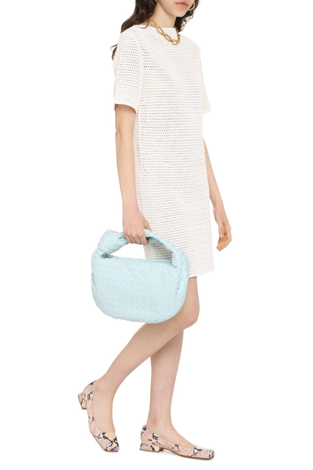 BOTTEGA VENETA White Cotton Crochet Dress with Back Cut-Out