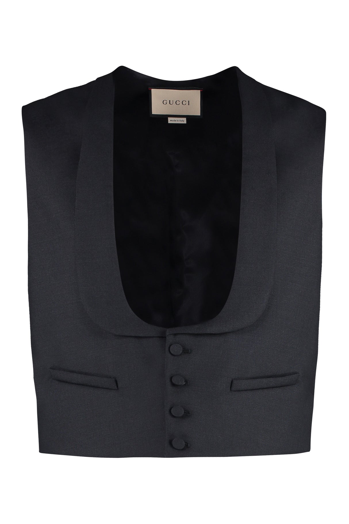 GUCCI Formal Black Wool Vest with Single-Breasted Closure and Scarf Collar for Men