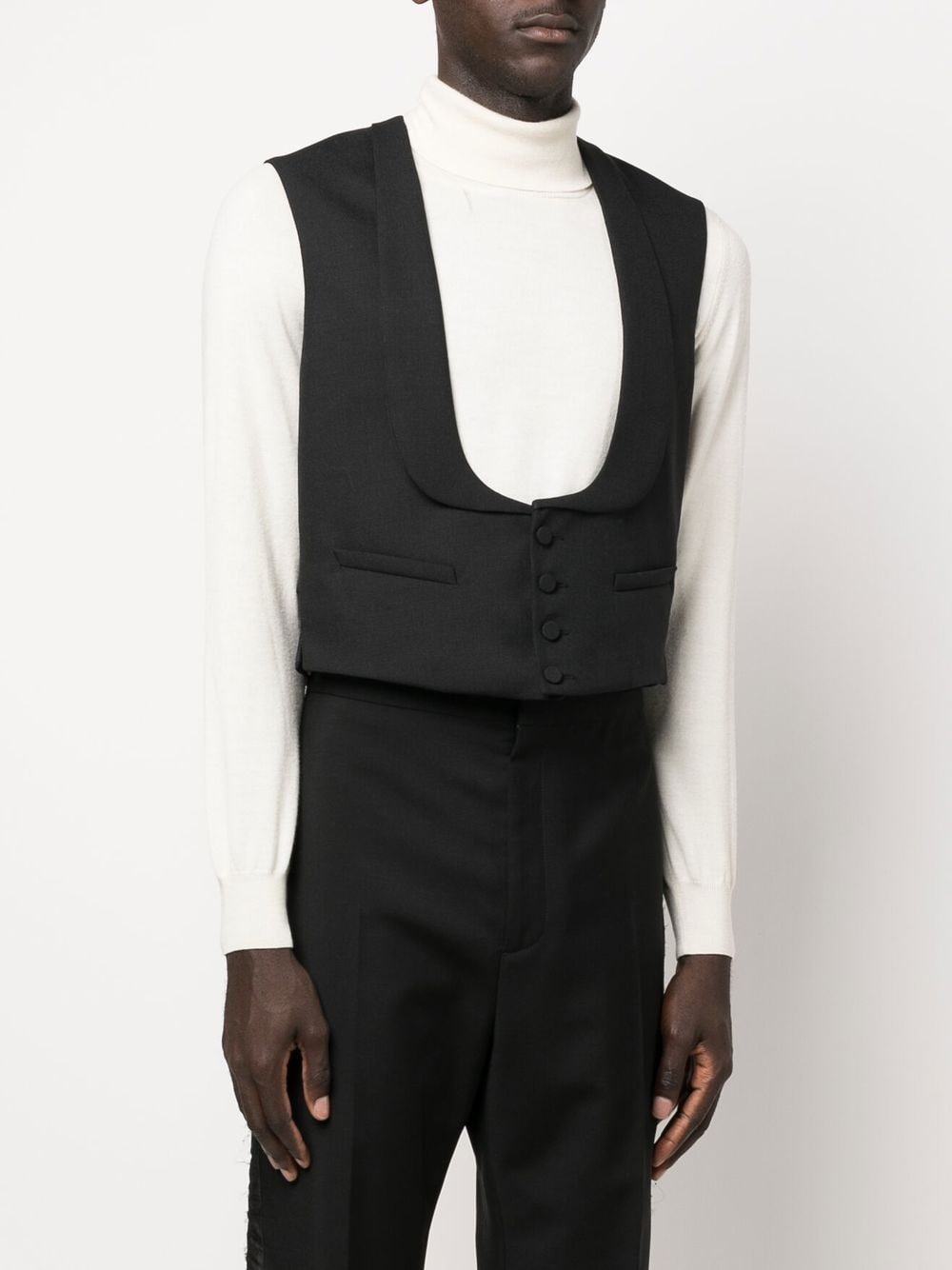 GUCCI Formal Black Wool Vest with Single-Breasted Closure and Scarf Collar for Men