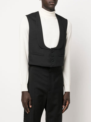 GUCCI Formal Black Wool Vest with Single-Breasted Closure and Scarf Collar for Men