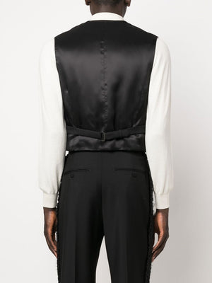 GUCCI Formal Black Wool Vest with Single-Breasted Closure and Scarf Collar for Men