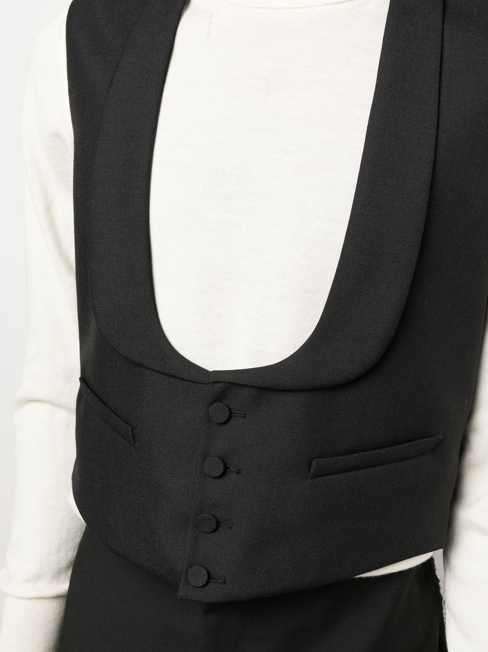 GUCCI Formal Black Wool Vest with Single-Breasted Closure and Scarf Collar for Men