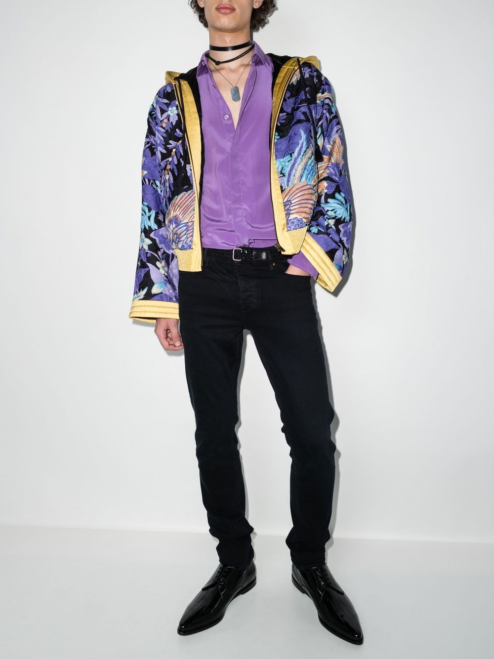 SAINT LAURENT Men's Multicolor Hooded Kimono Jacket for SS22