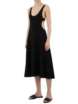 SAINT LAURENT Sleeveless Black Wool A-Line Dress with Cut-Out Details for Women - SS22