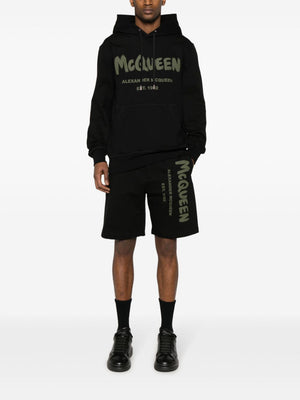 ALEXANDER MCQUEEN Men's Logo-Print Cotton Shorts in Navy Blue/Green